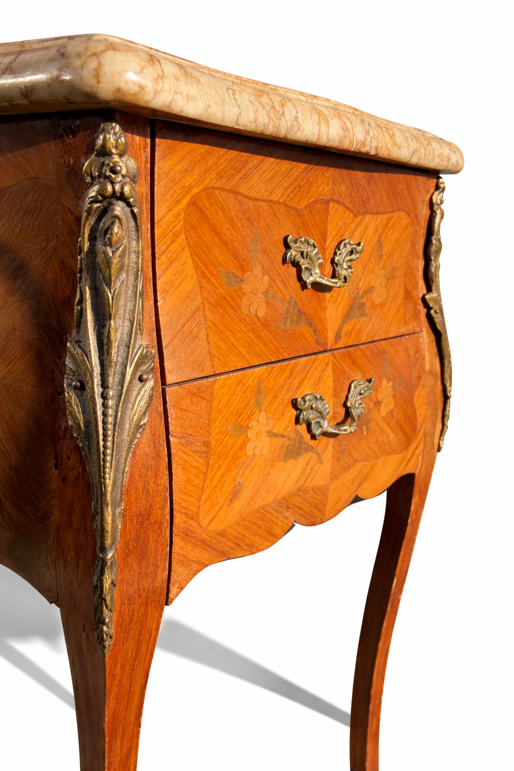 Pair of Louis XV Style Bedside Tables with Marble Tops, Mid 20th Century
