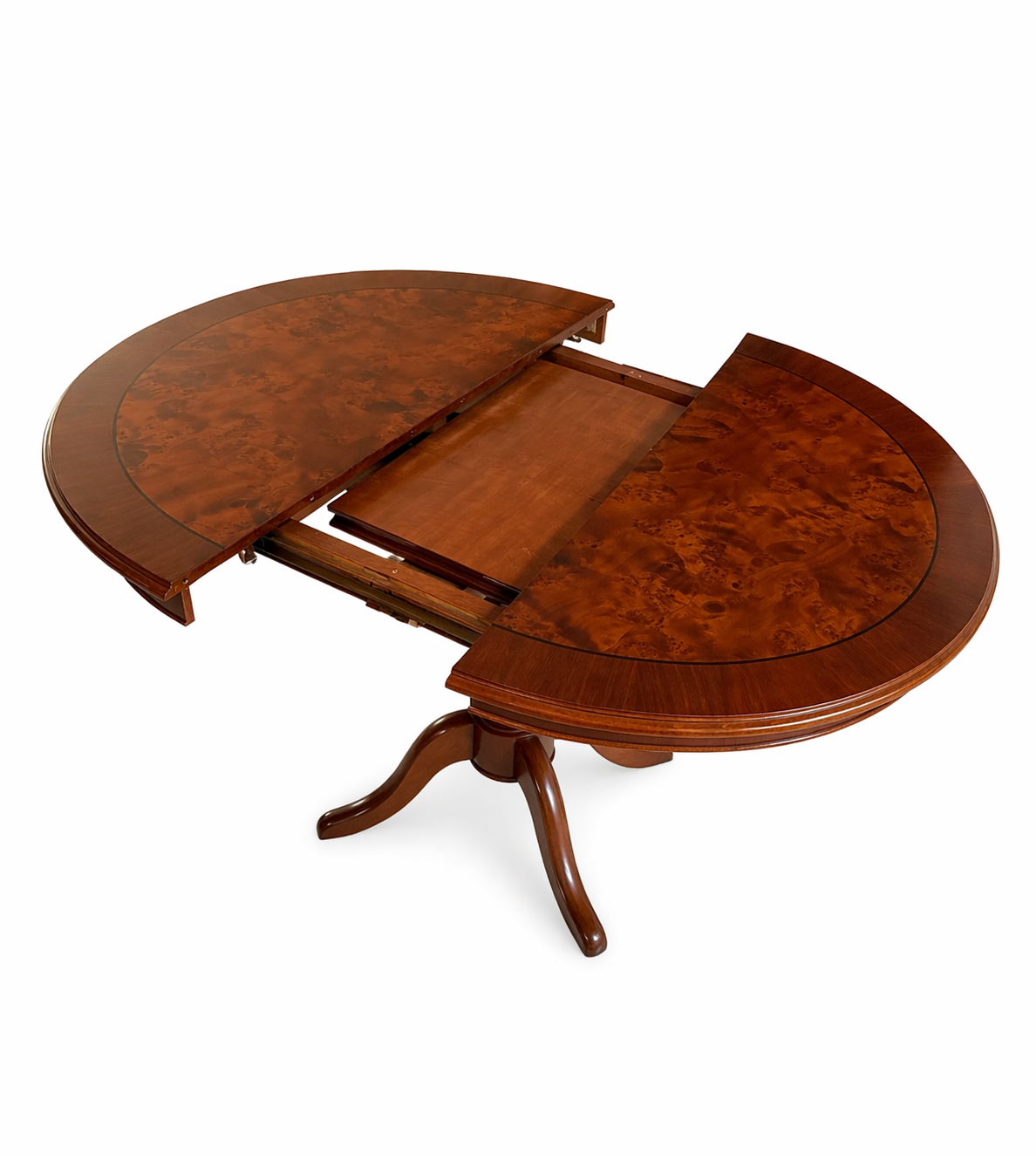 Vintage Extendable Round Dining Table in Burl Walnut Veneer, 1930s