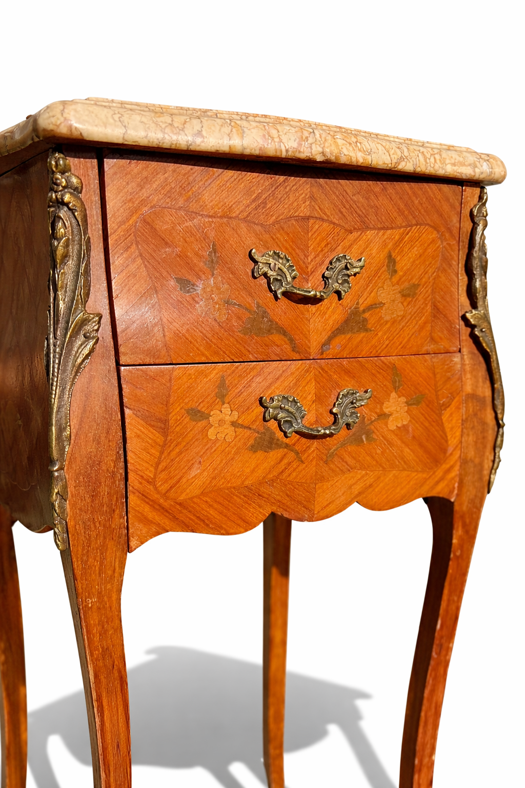 Pair of Louis XV Style Bedside Tables with Marble Tops, Mid 20th Century