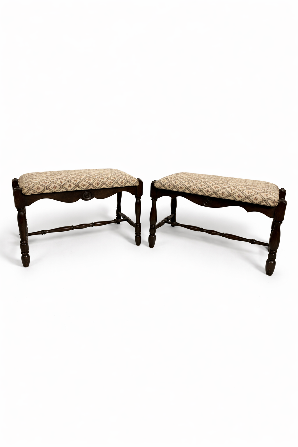 Vintage Solid Oak Stool Set (Set of 2)