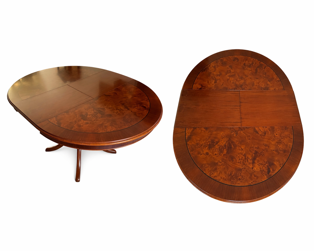 Vintage Extendable Round Dining Table in Burl Walnut Veneer, 1930s
