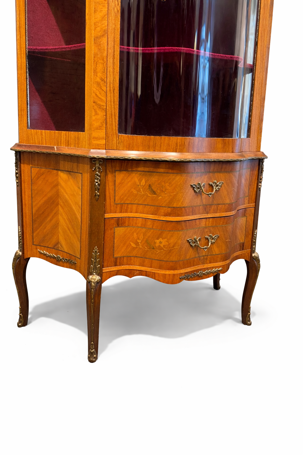 Antique Louis XV style display cabinet with marquetry, circa 1900