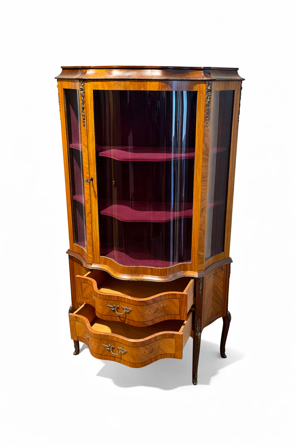 Antique Louis XV style display cabinet with marquetry, circa 1900