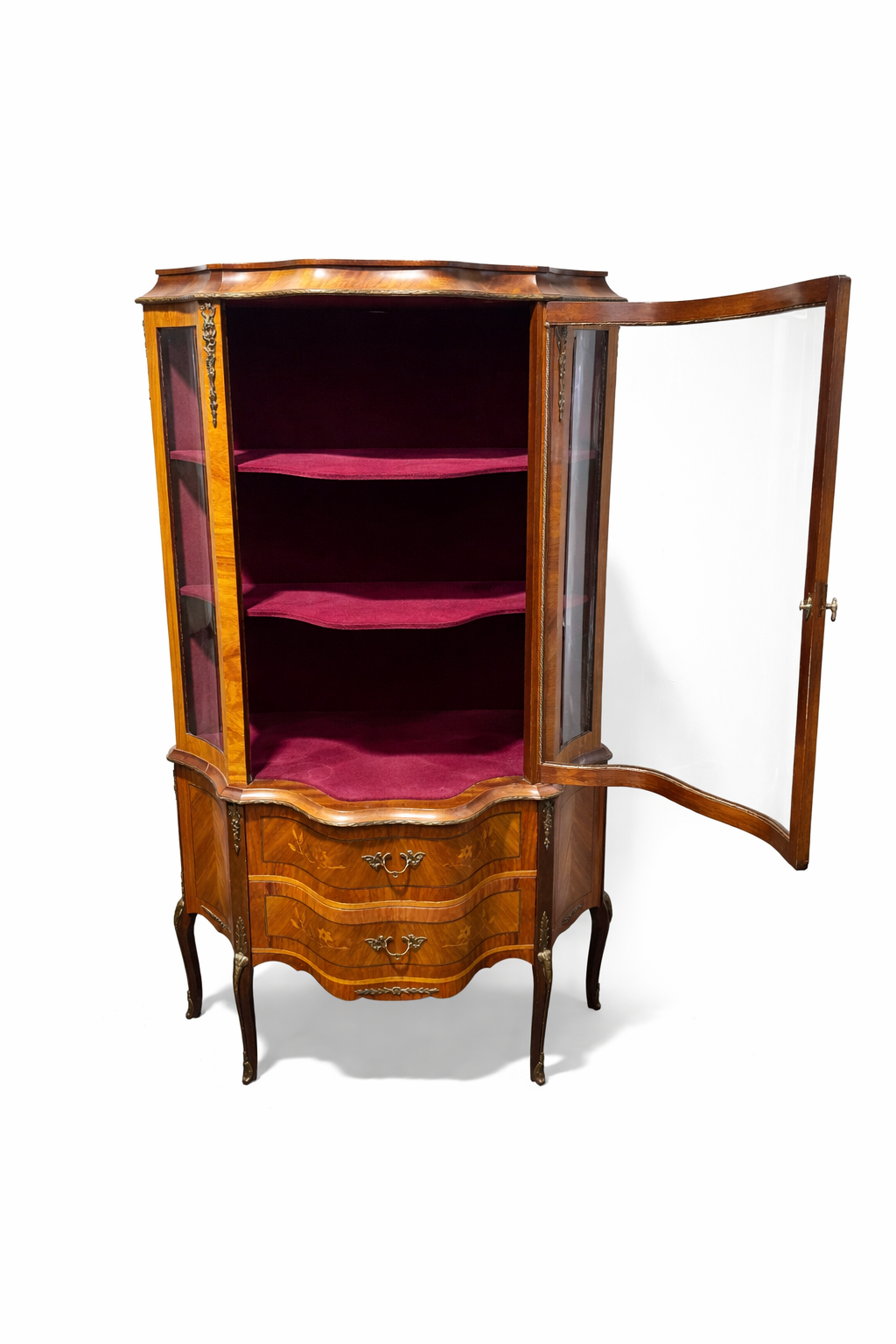 Antique Louis XV style display cabinet with marquetry, circa 1900