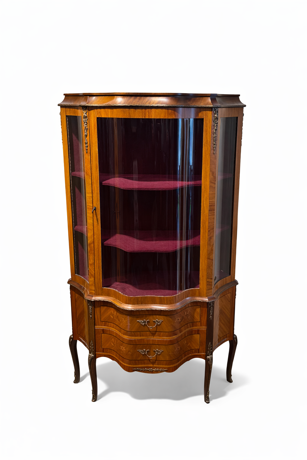 Antique Louis XV style display cabinet with marquetry, circa 1900