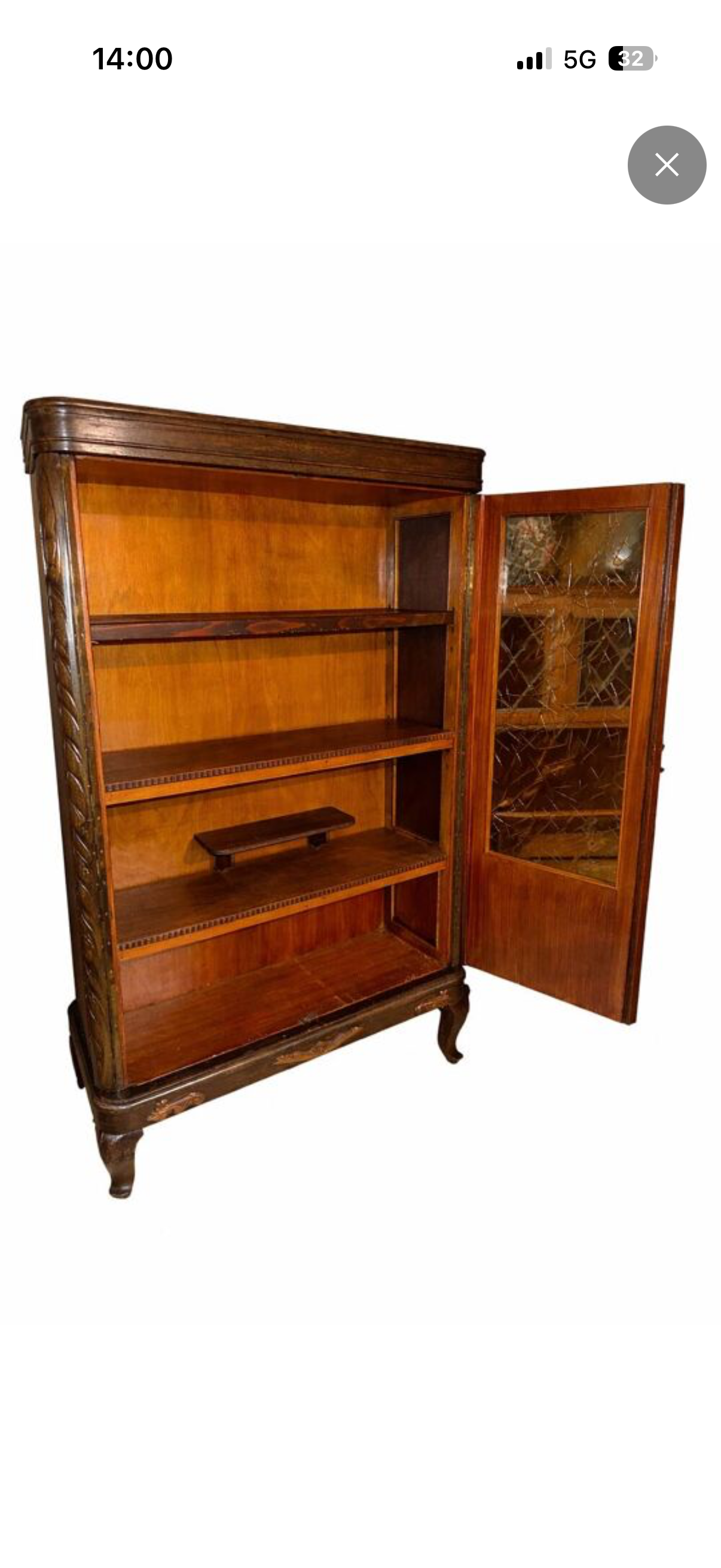 Art Deco Oak Exhibition Cabinet with Amber Glass Panels - 1930s
