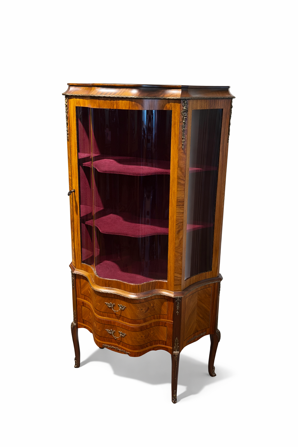 Antique Louis XV style display cabinet with marquetry, circa 1900