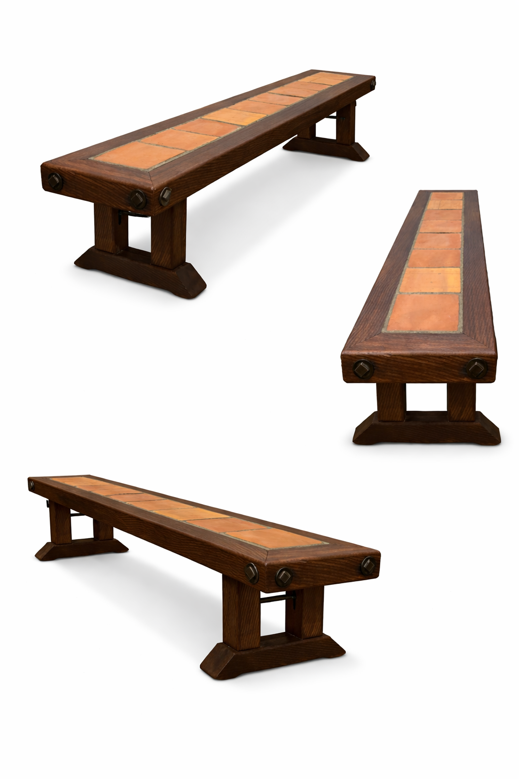 VINTAGE BENCH IN BRUTALIST STYLE WITH INLAID TILES, SPAIN 1970'S