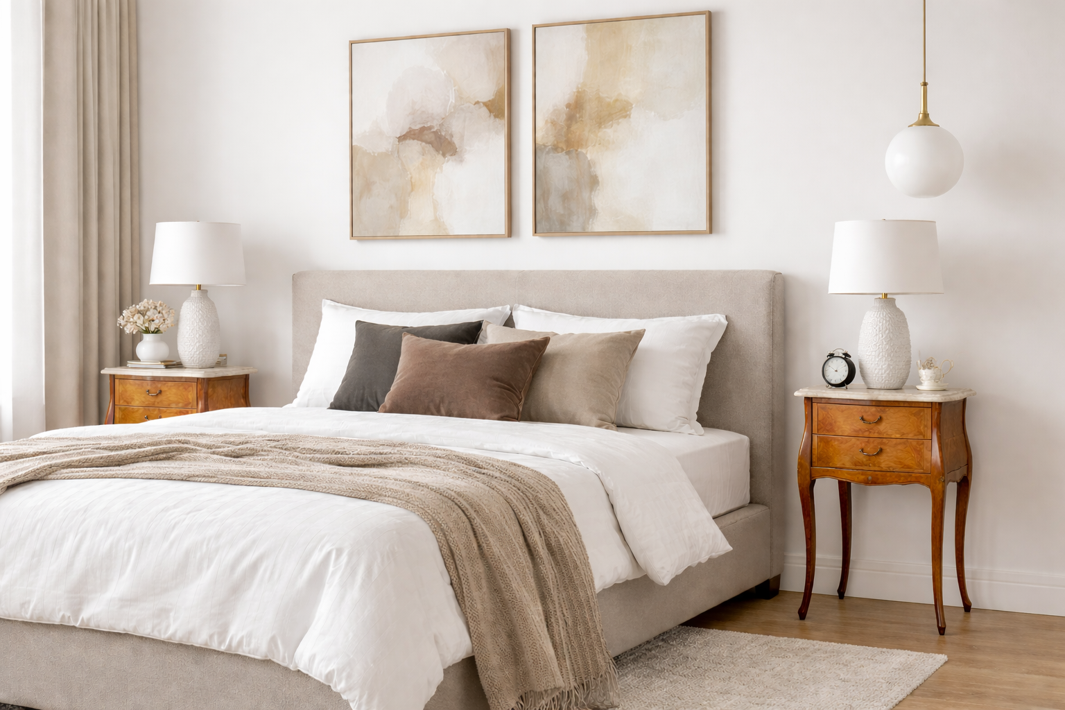 Pair of Louis XV Style Bedside Tables with Marble Tops, Mid 20th Century