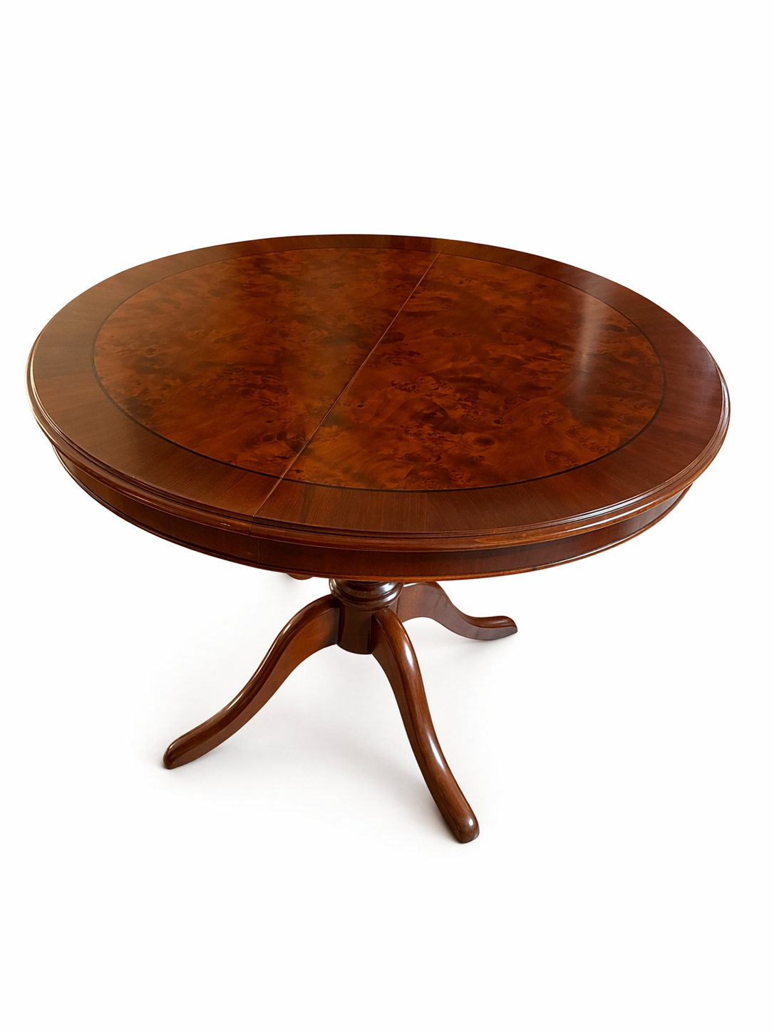 Vintage Extendable Round Dining Table in Burl Walnut Veneer, 1930s